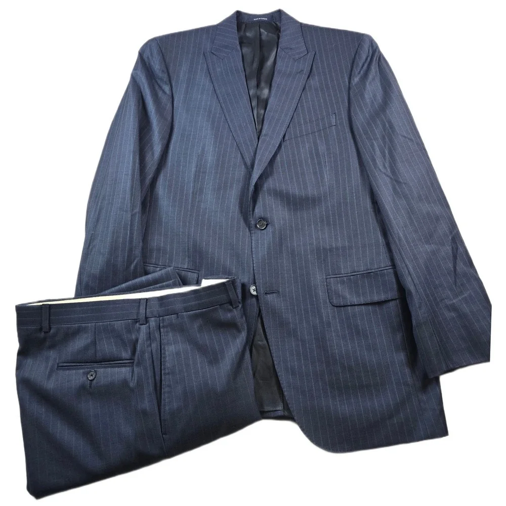 Cremieux Loro Piana Suit Mens 41L 2 Piece Pants 36x32 Navy Pinstripe 130s Wool